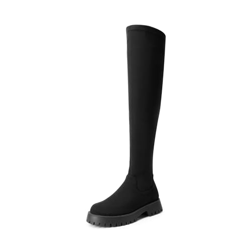 DREAM PAIRS Damen Klassische rutschfeste Overknee-Stiefel mit seitlichem Reißverschluss,Size 38,Schwarz-Wildleder,SDOB2408W von DREAM PAIRS