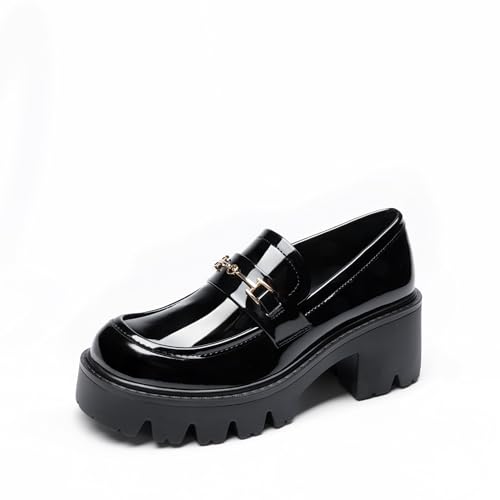 DREAM PAIRS Damen Loafers Plateau Bequem Slipper Elegant Business Casual Mokassin Schuhe,Size 41,Schwarz-Pat,DWUMLS2534 von DREAM PAIRS