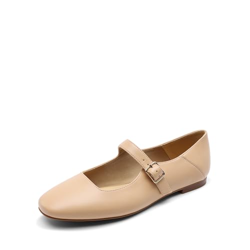 DREAM PAIRS Damen Mary Jane Ballerinas mit verstellbarem Schnallenriemen weichem Futter quadratischer Zehe Profilsohle für Büro & Freizeit,Size 41.5,Nackt,DWUMFA2520 von DREAM PAIRS