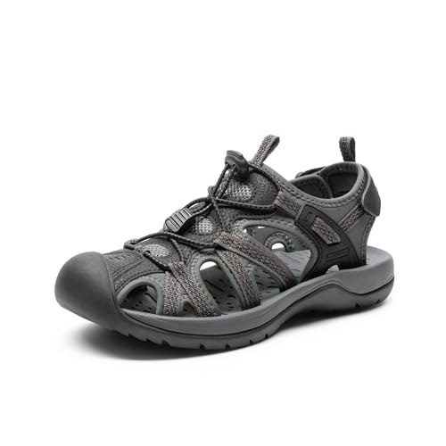 DREAM PAIRS Damen Outdoor-Sandalen EVA-Fußbett & rutschfeste TPR-Sohle Schnelltrocknend mit Zehenschutz Atmungsaktives Material & verstellbarer Verschluss,Size 37,Schwarz/Dunkelgrau,DWUMST2502 von DREAM PAIRS