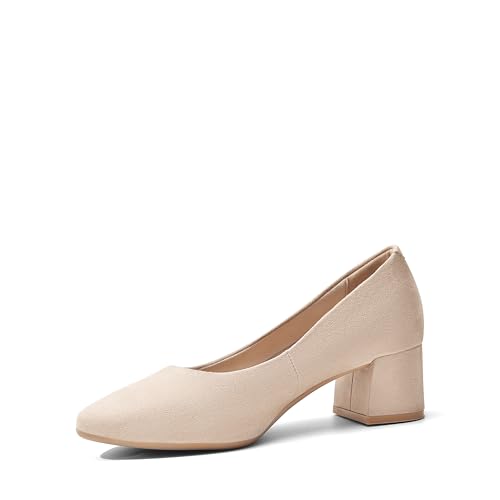 DREAM PAIRS Damen Pumps Elegante und Bequem, Arbeitsschuhe Gepolsterte Schuhe Pumps High Heel mit Blockabsatz SDPU2440W-E Ivory-Suede Größe 37 (EUR) von DREAM PAIRS