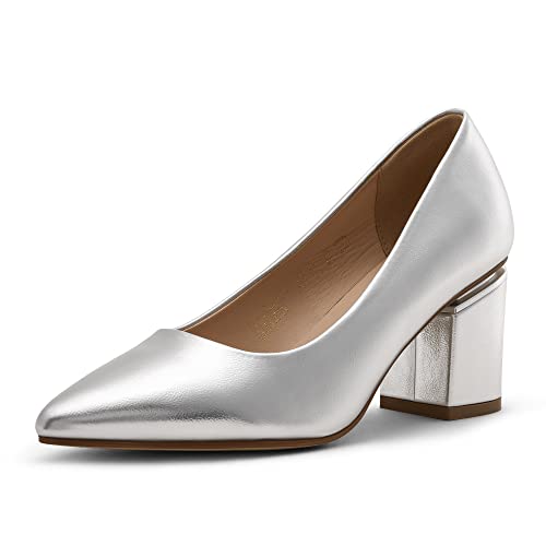 DREAM PAIRS Damen Pumps Elegante, gepolsterte Pumps mit Blockabsatz für Damene Silber/PU SDPU2227W-E Größe 37 (EUR) von DREAM PAIRS