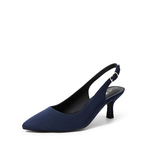 DREAM PAIRS Damen Pumps Slingback Sandalen Pumps für Damen Pointed Toe Kleid Partei Gericht Schuhe Damen Kitten Heel Hochzeit Schuhe,Size 41,Navy-Wildleder-1,SDPU2444W von DREAM PAIRS