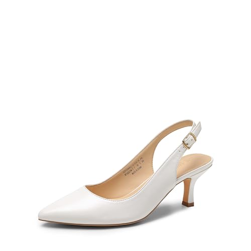 DREAM PAIRS Damen Pumps Slingback Sandalen Pumps für Damen Pointed Toe Kleid Partei Gericht Schuhe Damen Kitten Heel Hochzeit Schuhe,Size 41.5,Weiss-Pu,SDPU2444W von DREAM PAIRS