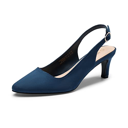 DREAM PAIRS Damen Pumps Slingback Sandalen Pumps für Damen Pointed Toe Kleid Partei Gericht Schuhe Damen Kitten Heel Hochzeit Schuhe SDHS2234W-E NAVY-WILDLEDER Größe 40(EUR) von DREAM PAIRS