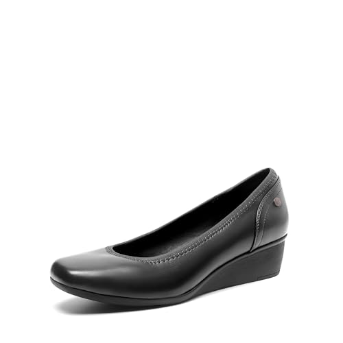 DREAM PAIRS Damen-Pumps mit Keilabsatz und niedrigem Absatz, bequem, quadratisch, mit geschlossenem Zehenbereich SCHWARZ-PU 38 SDPU2418W von DREAM PAIRS