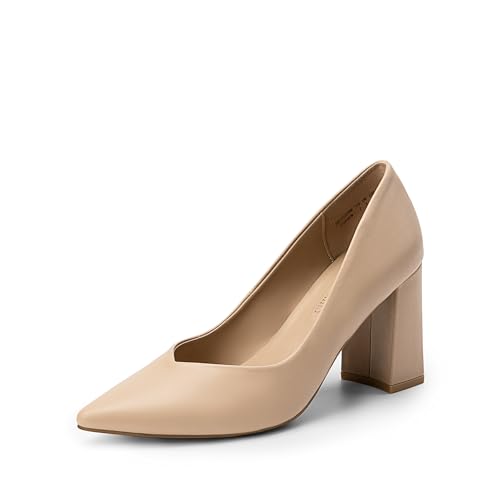 DREAM PAIRS Damen Pumps mit hohem Blockabsatz, Party-Schuhe, elegant, zum Hineinschlüpfen,Size 38,Nackt/Pu,SDPU2229W von DREAM PAIRS