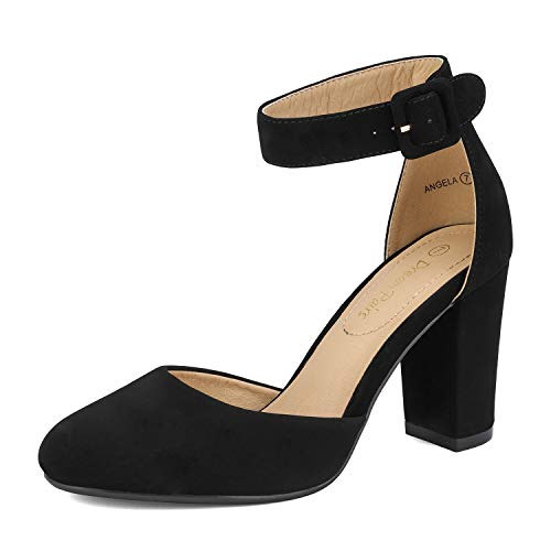 DREAM PAIRS Damen Pumps mit hohem Blockabsatz und geschlossener Zehenpartie klobige Hochzeits-Pumps Black Nubuk 41.5 Angela von DREAM PAIRS