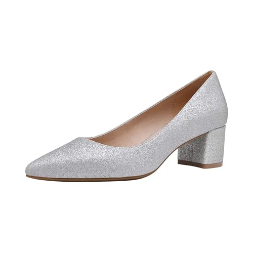 DREAM PAIRS Damen Pumps mit klobigem spitzer Blockabsatz und niedrigem Absatz,Size 36,Silber/Glitzer,DPU212 von DREAM PAIRS