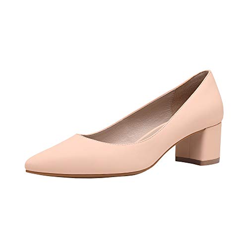 DREAM PAIRS Damen Pumps mit klobigem spitzer Blockabsatz und niedrigem Absatz,Size 37,Aprikose/Nubuck/Pu,DPU212 von DREAM PAIRS