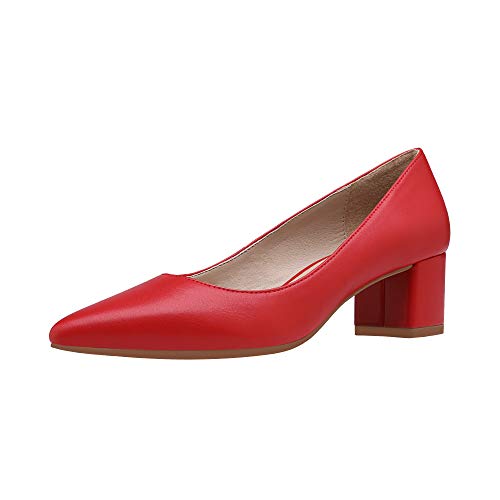 DREAM PAIRS Damen Pumps mit klobigem spitzer Blockabsatz und niedrigem Absatz,Size 37,Rot/Pu,DPU212 von DREAM PAIRS