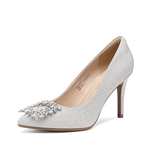 DREAM PAIRS Damen Pumps mit spitzer Zehenpartie und Glitzer Dekoration, Elegante Stiletto high Heels für Hochzeit und Party, Frauen AbendschuheSilber SDPU2206W-E Größe 39 (EUR) von DREAM PAIRS