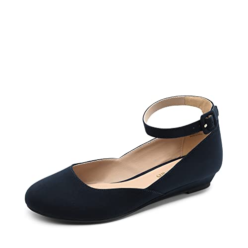 DREAM PAIRS Ballerinas Damen Schuhe Damen Elegant Flache Schuhe für Damen mit Verstellbarem Knöchelriemen Riemchenballerina,Size 40,Navy-Wildleder,REVONA-E von DREAM PAIRS