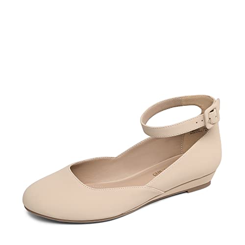 DREAM PAIRS Ballerinas Damen Riemchenballerina Damen Ballerinas Damen Elegant Flats Schuhe REVONA-E Nude/Nubuck Größe 35 (EUR) von DREAM PAIRS