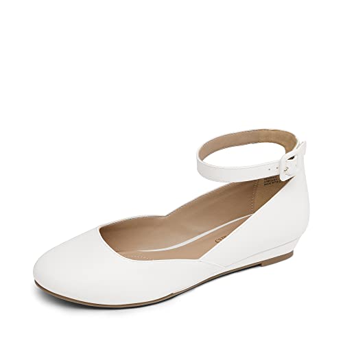 DREAM PAIRS Ballerinas Damen Schuhe Damen Elegant Flache Schuhe für Damen mit Verstellbarem Knöchelriemen Riemchenballerina,Size 40,Weiss-Pu,REVONA-E von DREAM PAIRS