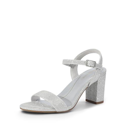 DREAM PAIRS Damen-Sandalen mit hohen Absätzen Modische Blockabsätze-Sandals mit offenem Zehenbereich und Pumpabsatz,Size 41,Silber-Glitzer,SDHS2412W von DREAM PAIRS