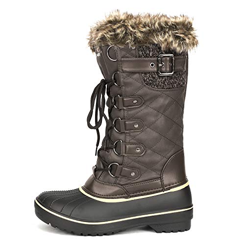 DREAM PAIRS Damen Schneestiefel Schnürung Wasserdichtes Obermaterial Kunstpelz-Futter Rutschfeste Sohle Braun Avalanche-E Größe 37 (EUR) von DREAM PAIRS