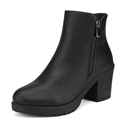 DREAM PAIRS Damen Stiefeletten mit niedrigem Absatz und Dicker Sohle, Winterschuhe,Size 40.5,Schwarz/Pu,Z0EY-2 von DREAM PAIRS