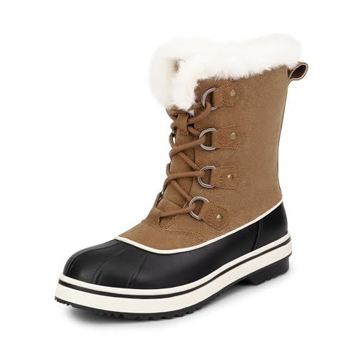 DREAM PAIRS Damen Winterstiefel Schneestiefel Wadenlang Wasserdicht Warm Gefüttert Mit Kunstfell Gefüttert Schnürstiefel rutschfest Outdoor,Size 40.5,Bräunen,SDSB2412W von DREAM PAIRS