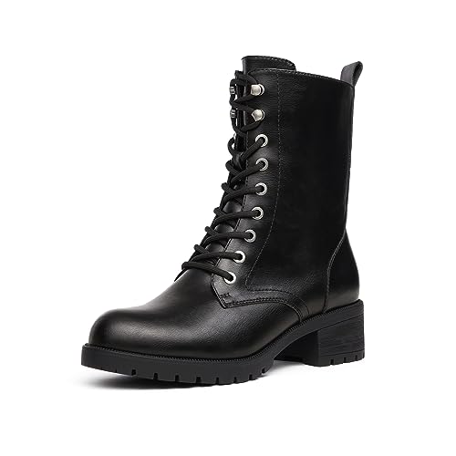 DREAM PAIRS Damenstiefel Mid-Calf Schnürstiefel Kampfstiefel Herbst Winter Schuhe damen Bequemer Reißverschluss women fashion combat boots DMB214-E SCHWARZ 36(EUR) von DREAM PAIRS