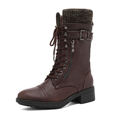 DREAM PAIRS Damenstiefel Schnürstiefel Bequemer Reißverschluss Warmes Futter 40.5 Burgund von DREAM PAIRS