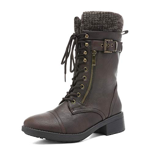 DREAM PAIRS Damenstiefel Schnürstiefel Silhouette Bequemer Reißverschluss Warmes Futter Lug Sohle Innenreißverschluss BRAUN 40 von DREAM PAIRS