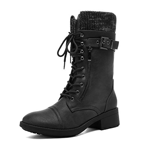 DREAM PAIRS Damenstiefel Schnürstiefel Silhouette Bequemer Reißverschluss Warmes Futter Lug Sohle Innenreißverschluss SCHWARZ 41.5 von DREAM PAIRS