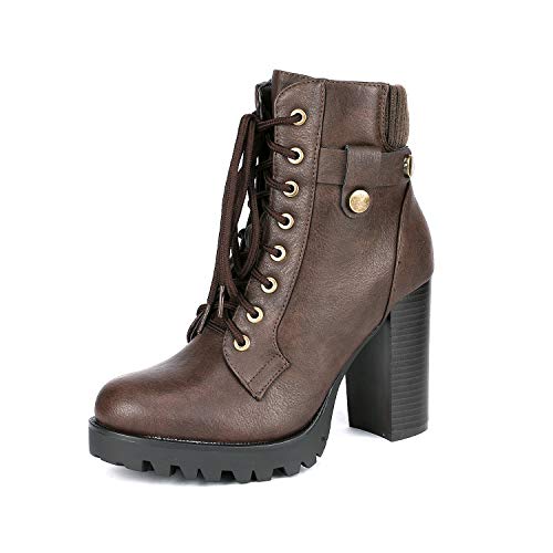 DREAM PAIRS Damenstiefel mit klobigem Absatz und Stiefeletten,Size 39,Braun,SCANDL von DREAM PAIRS