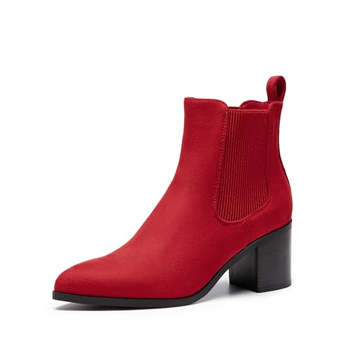 DREAM PAIRS Damenstiefel mit klobigem Absatz und Stiefeletten,Size 40,Rot-Wildleder,SDAB2314W von DREAM PAIRS