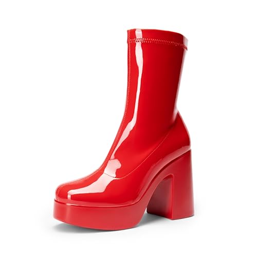 DREAM PAIRS Damenstiefel mit klobigem Absatz und Stiefeletten,Size 41,Rot-Pat,SDAB2310W von DREAM PAIRS