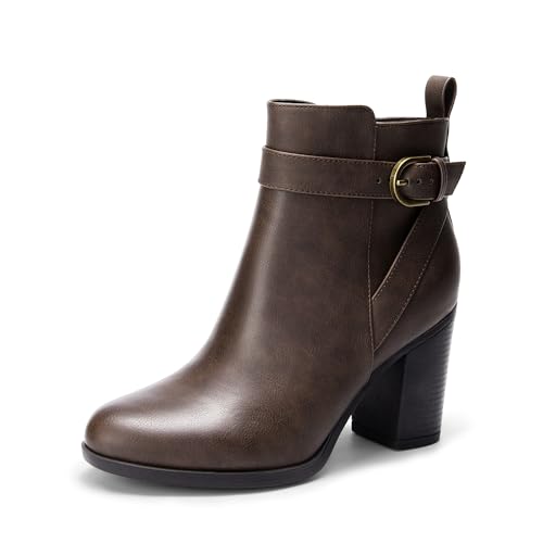 DREAM PAIRS Damenstiefel mit klobigem Absatz und Stiefeletten,Size 43,Braun-Pu,SDAB2431W von DREAM PAIRS