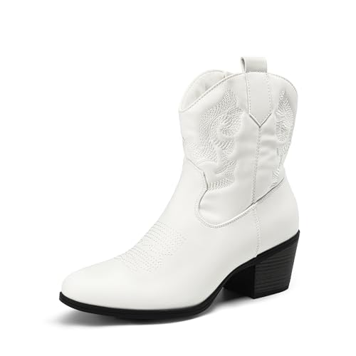 DREAM PAIRS Damenstiefel mit klobigem Absatz und Stiefeletten,Size 43,Weiss,SDAB2432W von DREAM PAIRS