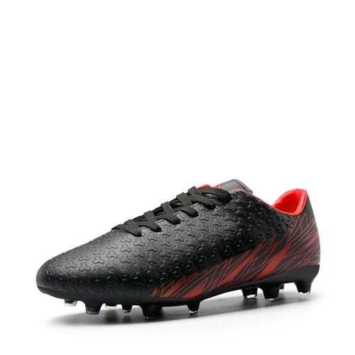 DREAM PAIRS Fußballschuhe Herren Spike Microfaser Cleats Professionelle Fussballschuhe Athletics Trainingsschuhe Outdoor Sportschuhe Fußball Stiefel,Size 44.5,Schwarz/Rot,MEGA-1 von DREAM PAIRS