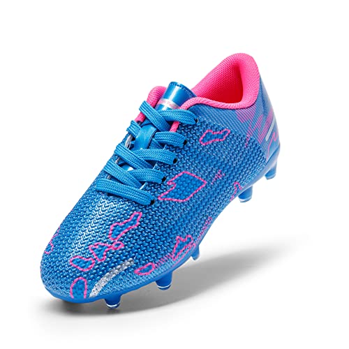 DREAM PAIRS Fußballschuhe Kinder Jungen Fußballschuhe Mädchen Atmungsaktive Fussball Schuhe Unisex Halle Trainingsschuhe Sportschueh für Outdoor,Size 28,BLAU/HEISSES ROSA,SDSO2301K von DREAM PAIRS