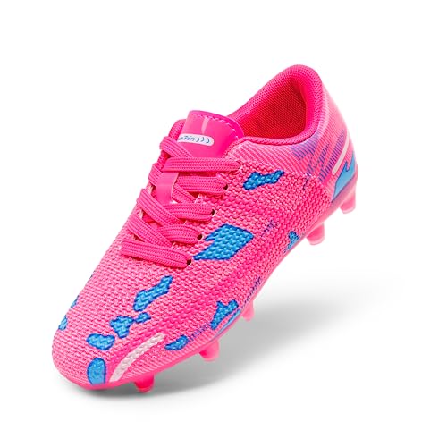 DREAM PAIRS Fußballschuhe Kinder Jungen Fußballschuhe Mädchen Atmungsaktive Fussball Schuhe Unisex Halle Trainingsschuhe Sportschueh für Outdoor,Size 28,HEISSES ROSA/BLAU,SDSO2301K von DREAM PAIRS