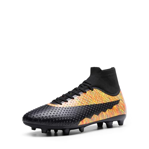 DREAM PAIRS Herren Fußballschuhe High Top Spike Microfaser Cleats TPU-Beschichtung Professionelle Athletics Trainingsschuhe Football Schuhe,Size 42,Schwarz/Orange,SDSS2401M von DREAM PAIRS