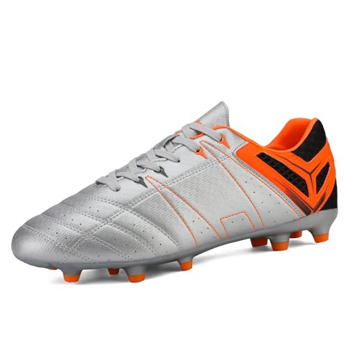 DREAM PAIRS Herren Fußballschuhe Stollen Spikes Cleats Jugen Trainingsschuhe Professionelle Outdoor Sport Football Schuhe Silber/ORANGE/SCHWARZ SDSC2201M-E Größe 39 (EUR) von DREAM PAIRS