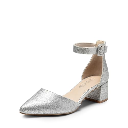 DREAM PAIRS Hochzeitsschuhe Damen Spangenpumps Tanzschuhe Sandaletten mit Blockabsatz Slingback Pumps,Size 37,Silber-Glitzer,SDPU2438W-E von DREAM PAIRS