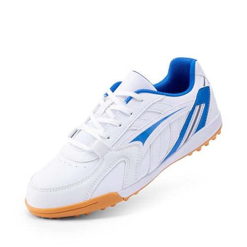 DREAM PAIRS Jungen Fußballschuhe Sportschuhe Leichtathletik Trainingsschuhe verschleißfest bequem Weitsprung Laufen drinnen draußen Mädchen fussballschuh,Size 31,Weiss/Blau,KKUMSO2504 von DREAM PAIRS