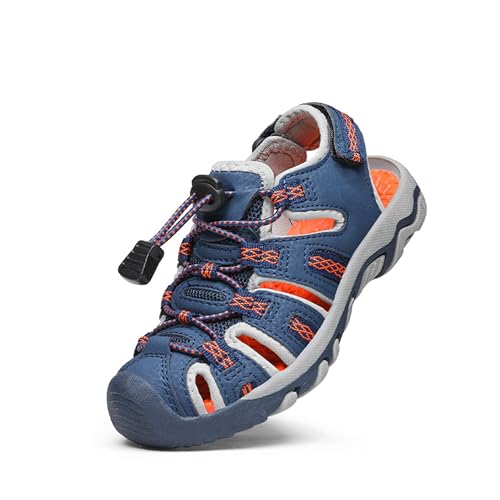 DREAM PAIRS Jungen Mädchen Sandalen Sommer Geschlossene Sport Turnschuhe Athletische Schulschuhe Klettverschluss Sportliche Sandalen Sportsandalen für Kinder Marineblau/HELL/GRAU/ORANGE 31 160912-K von DREAM PAIRS