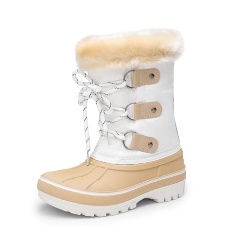DREAM PAIRS Jungen Mädchen Schneestiefel Schnürstiefel Winterstiefel mittelere Stiefel wasserdicht rutschfest warm Plüsch Unisex Kinder Winterstiefel,Size 37.5,Beige/Weiss,FORESTER von DREAM PAIRS