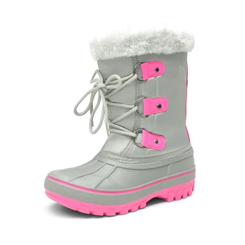 DREAM PAIRS Jungen Mädchen Schneestiefel Schnürstiefel Winterstiefel mittelere Stiefel wasserdicht rutschfest warm Plüsch Kunstfellfutter Unisex Kinder Winterstiefel,Size 33.5,Grau/Fuchsia,FORESTER von DREAM PAIRS
