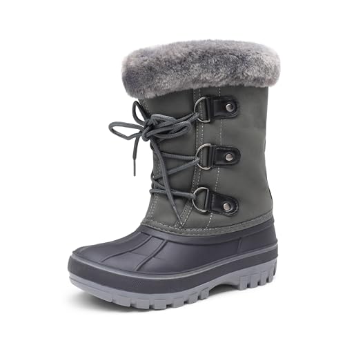 DREAM PAIRS Jungen Mädchen Schneestiefel Schnürstiefel Winterstiefel mittelere Stiefel wasserdicht rutschfest warm Plüsch Unisex Kinder Winterstiefel,Size 33.5,Grau,FORESTER von DREAM PAIRS