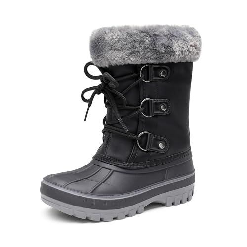 DREAM PAIRS Jungen Mädchen Schneestiefel Schnürstiefel Winterstiefel mittelere Stiefel wasserdicht rutschfest warm Plüsch Unisex Kinder Winterstiefel,Size 31,Schwarz,FORESTER von DREAM PAIRS