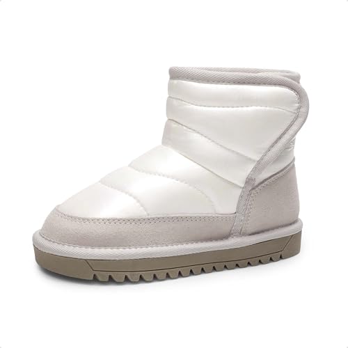 DREAM PAIRS Jungen Mädchen Schneestiefel Fashion Schnürstiefel Winterstiefel mittelere Stiefel mit Warm Kunstfellfutter,Size 34,Elfenbein/Grau,SDSB2306K-E von DREAM PAIRS
