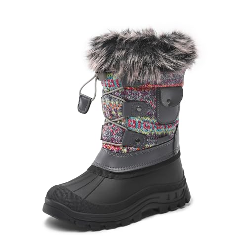 DREAM PAIRS Jungen Mädchen Schneestiefel wasserdichte Winterstiefel mit Warm Kunstfellfutter Grau Multi 32 EU KSNOW von DREAM PAIRS