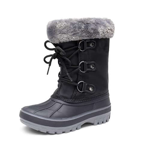 DREAM PAIRS Jungen und Mädchen Kunstfell gefütterte Winterstiefel Black 9 Forester von DREAM PAIRS