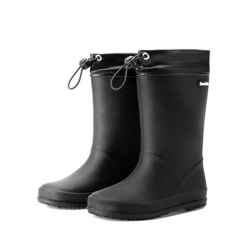 DREAM PAIRS Kinder Regenstiefel Gummistiefel Verstellbarer Kordelzug Verhindert das Eindringen von Wasser Rutschfest leicht verschleißfest Jungen und Mädchen Stiefel,Size 26.5,Schwarz,SDRB2401K von DREAM PAIRS