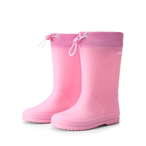 DREAM PAIRS Kinder Regenstiefel Gummistiefel Verstellbarer Kordelzug Verhindert das Eindringen von Wasser Rutschfest leicht verschleißfest Jungen und Mädchen Stiefel,Size 28,Rosa,SDRB2401K von DREAM PAIRS