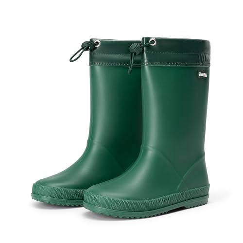 DREAM PAIRS Kinder Regenstiefel Gummistiefel Verstellbarer Kordelzug Verhindert das Eindringen von Wasser Rutschfest leicht verschleißfest Jungen und Mädchen Stiefel,Size 30,Dunkelgrün,SDRB2401K von DREAM PAIRS